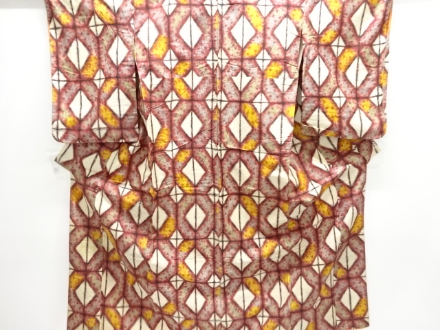 JAPANESE KIMONO / ANTIQUE KIMONO / TAISHO ROMAN STYLE / MEISEN / WOVEN GRID